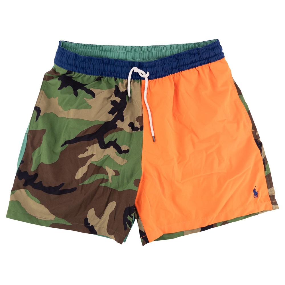 Polo Ralph Lauren Mens XXL Swim Trunks Orange Camo Colorblock Mesh Gorpcore
